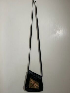 Thomas Leather Black Crossbody Bag with Dragonfly Patch